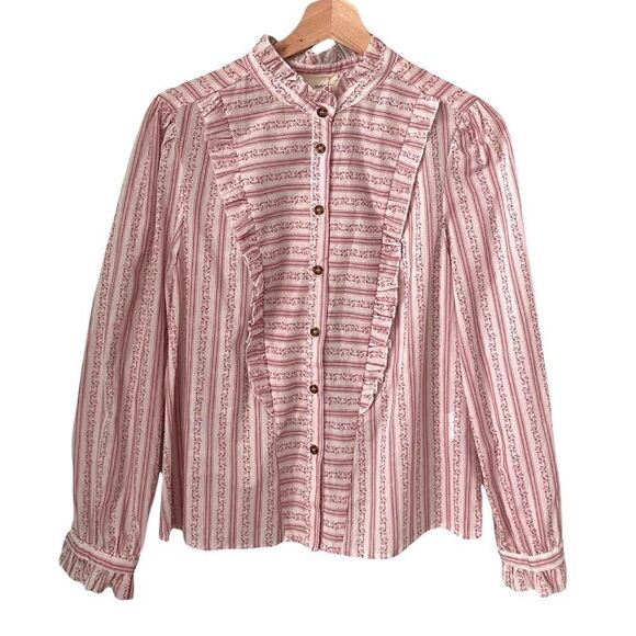 NWT The Korner Front Button Ruffle Cottage Long Sleeve Blouse in Size Small - Picture 2 of 11